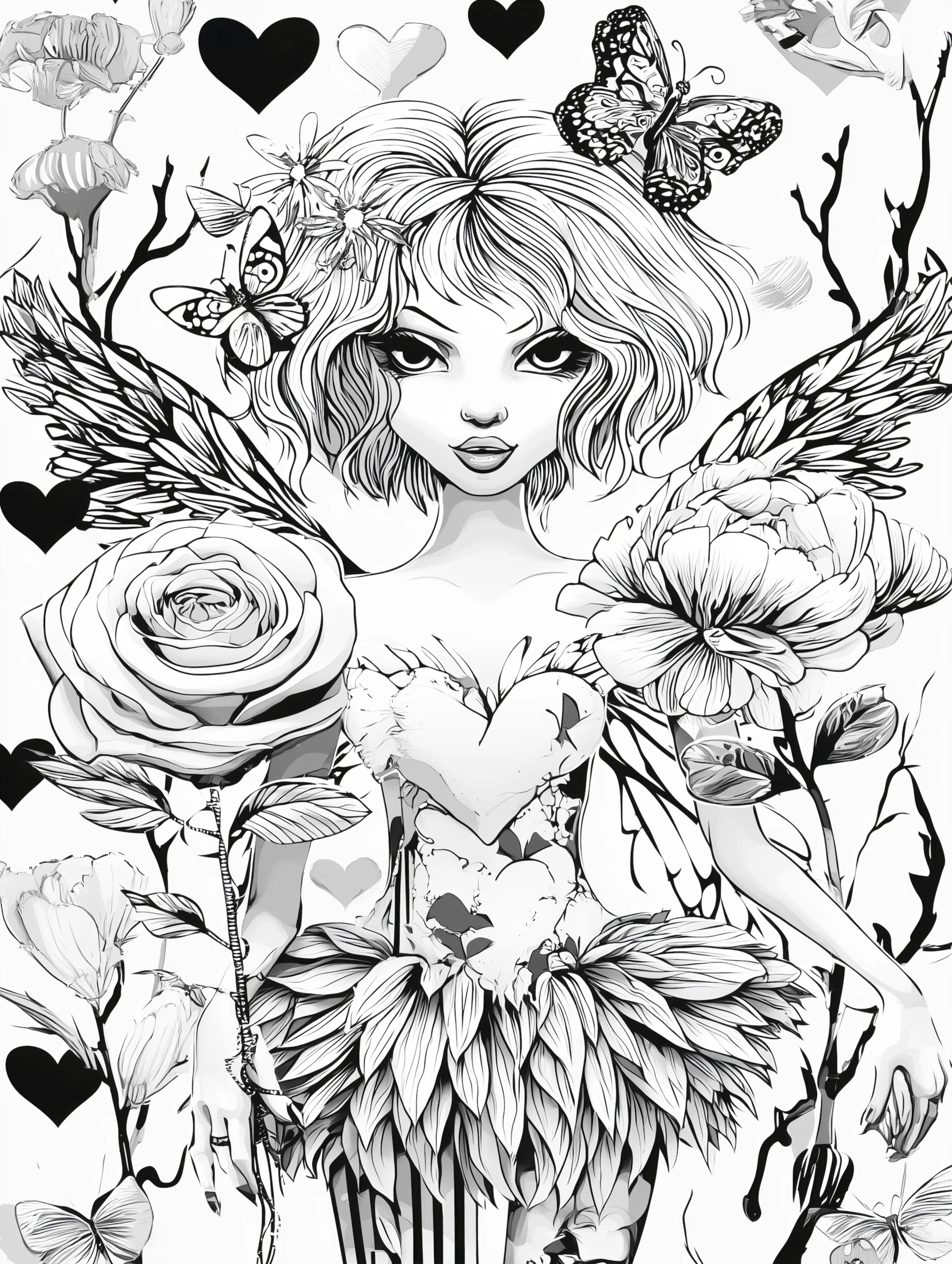 Free printable beautiful fairy coloring page featuring a short hair fairy